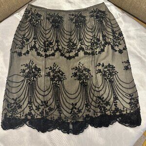 Vintage Black Sheer Silk Beaded Skirt Size L